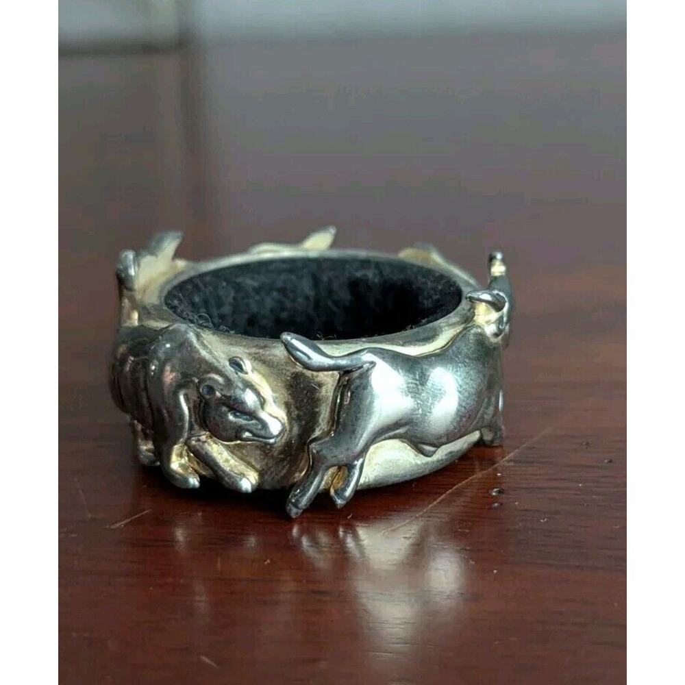 Neiman Marcus Stock Market Toasting Ring drip Bear Bull Wine Bottle silverplate